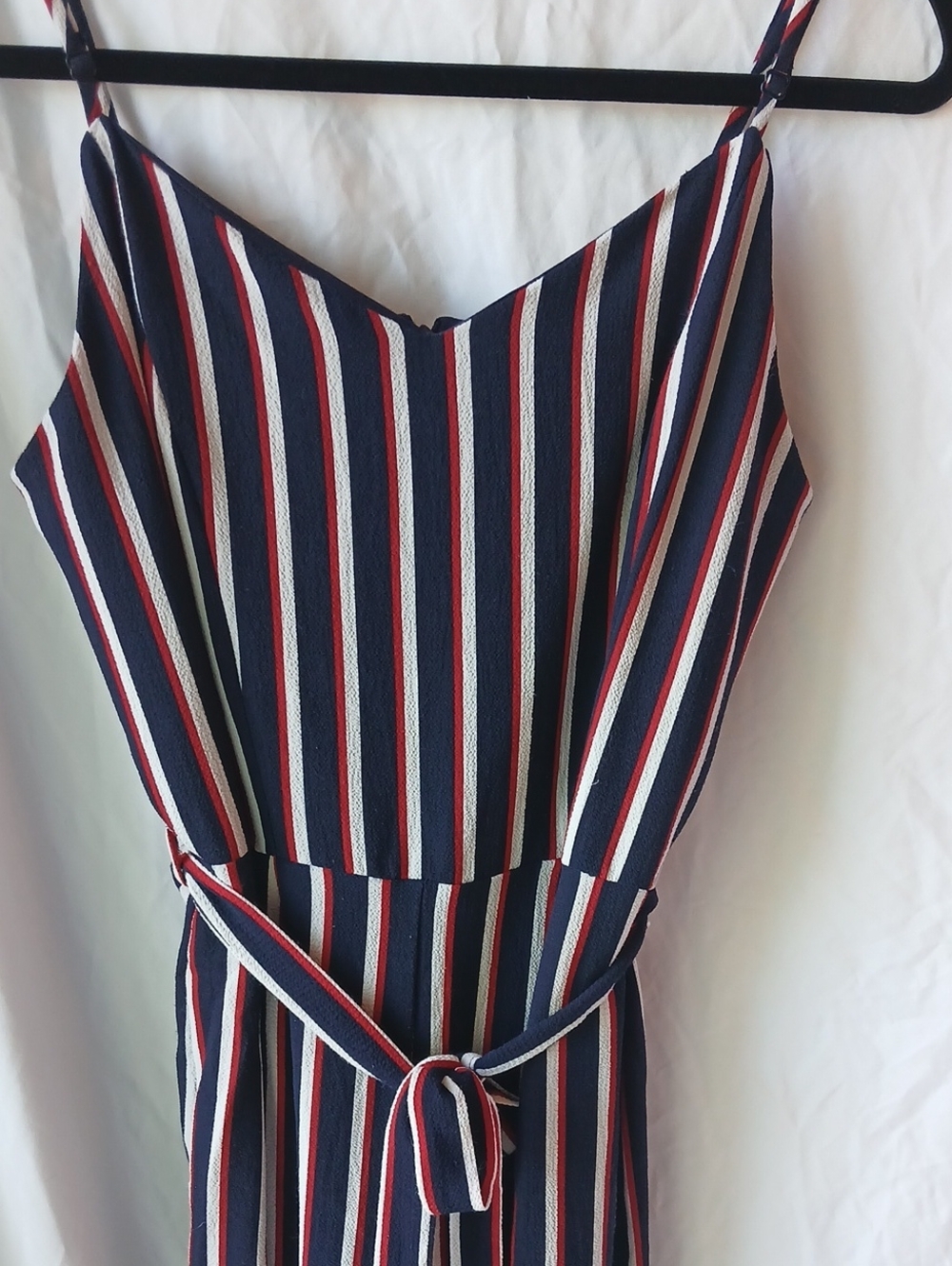 Monteau Navy Jumpsuit with Pink and Cream Stripes Open Slit On Legs